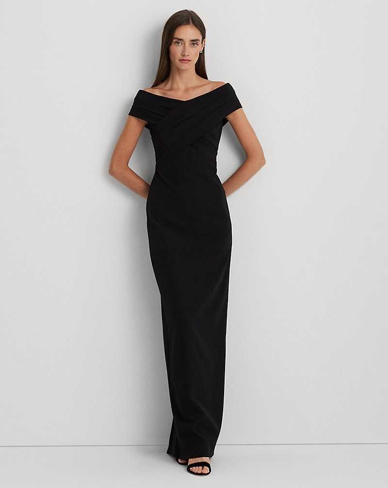 Vestido De Noche Ralph Lauren Crepe Off-the-Shoulder Gown Mujer Negros | RZXADFB-38 - vista 1