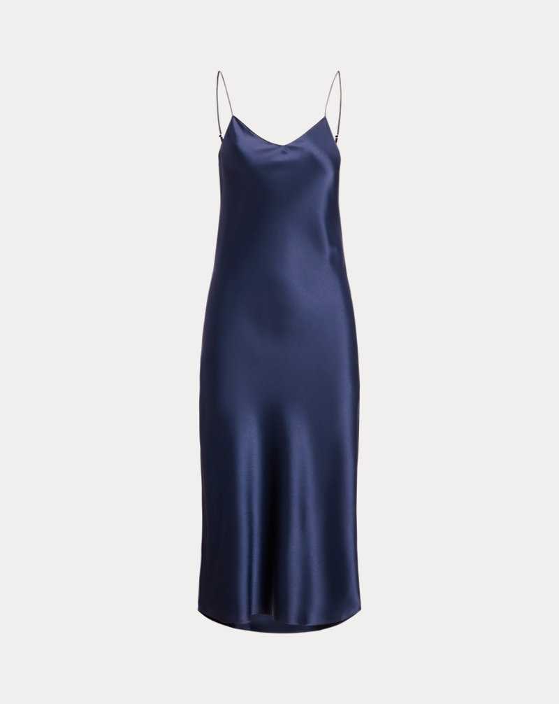 Vestido De Noche Ralph Lauren Double-Faced Satin Midi Slip Mujer Azul Marino | STZDPEX-38 - vista 2