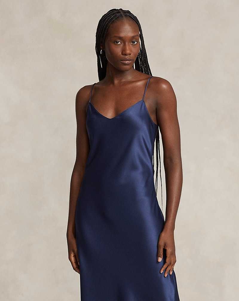Vestido De Noche Ralph Lauren Double-Faced Satin Midi Slip Mujer Azul Marino | STZDPEX-38 - vista 3