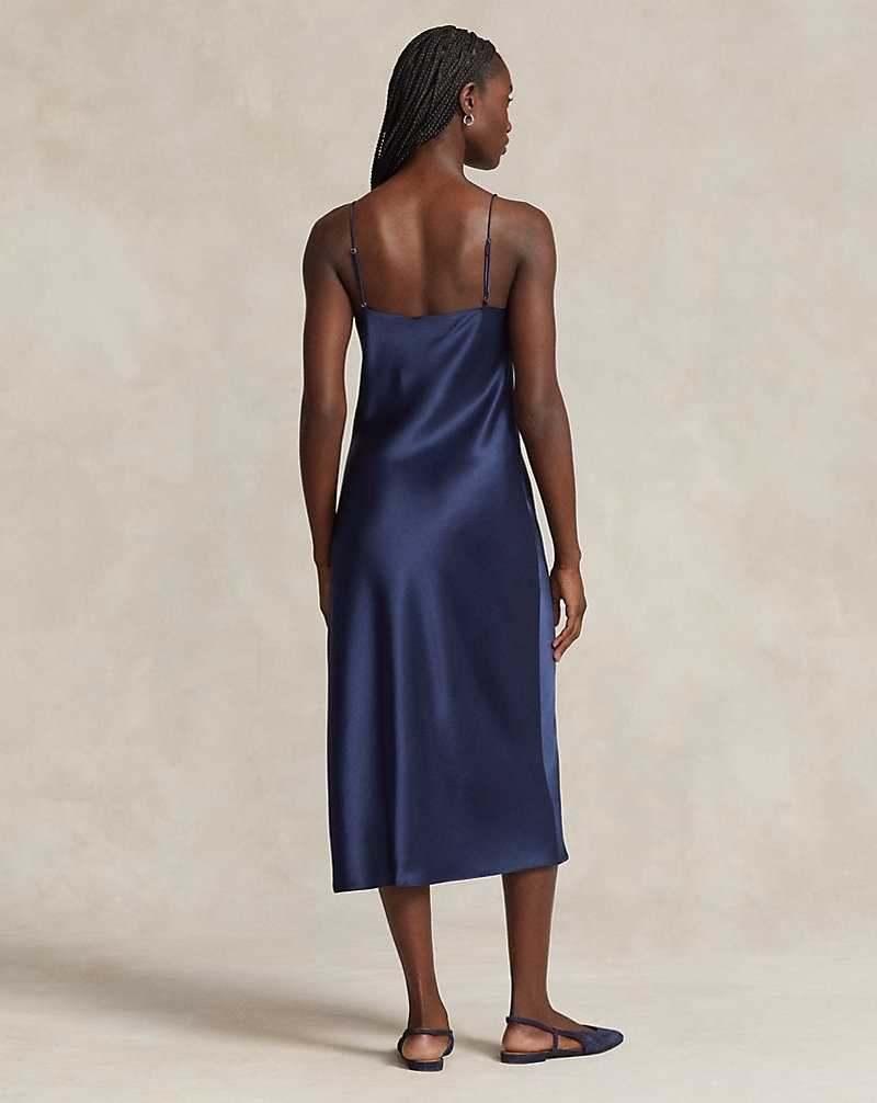 Vestido De Noche Ralph Lauren Double-Faced Satin Midi Slip Mujer Azul Marino | STZDPEX-38 - vista 4