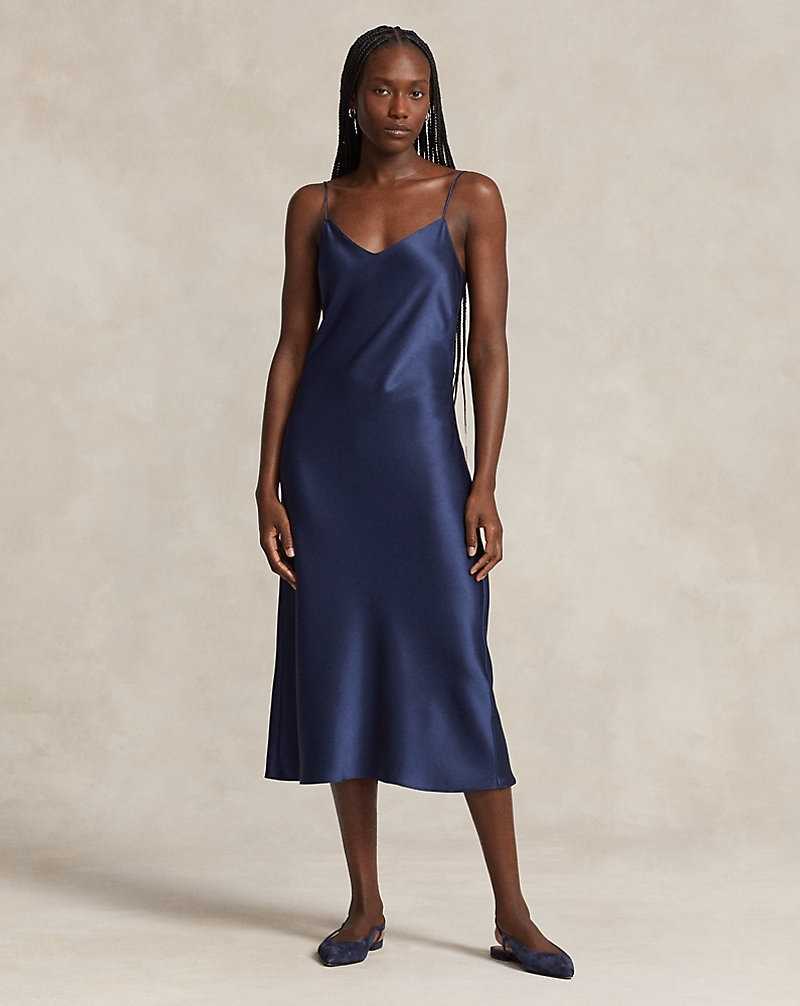 Vestido De Noche Ralph Lauren Double-Faced Satin Midi Slip Mujer Azul Marino | STZDPEX-38 - vista 1