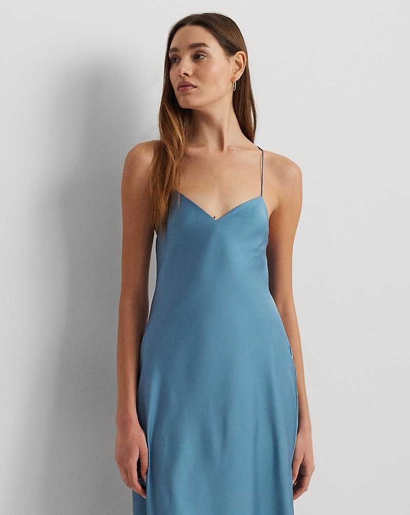 Vestido De Noche Ralph Lauren Featherweight Charmeuse Slip Mujer Azur | AKIGBYJ-31 - vista 3