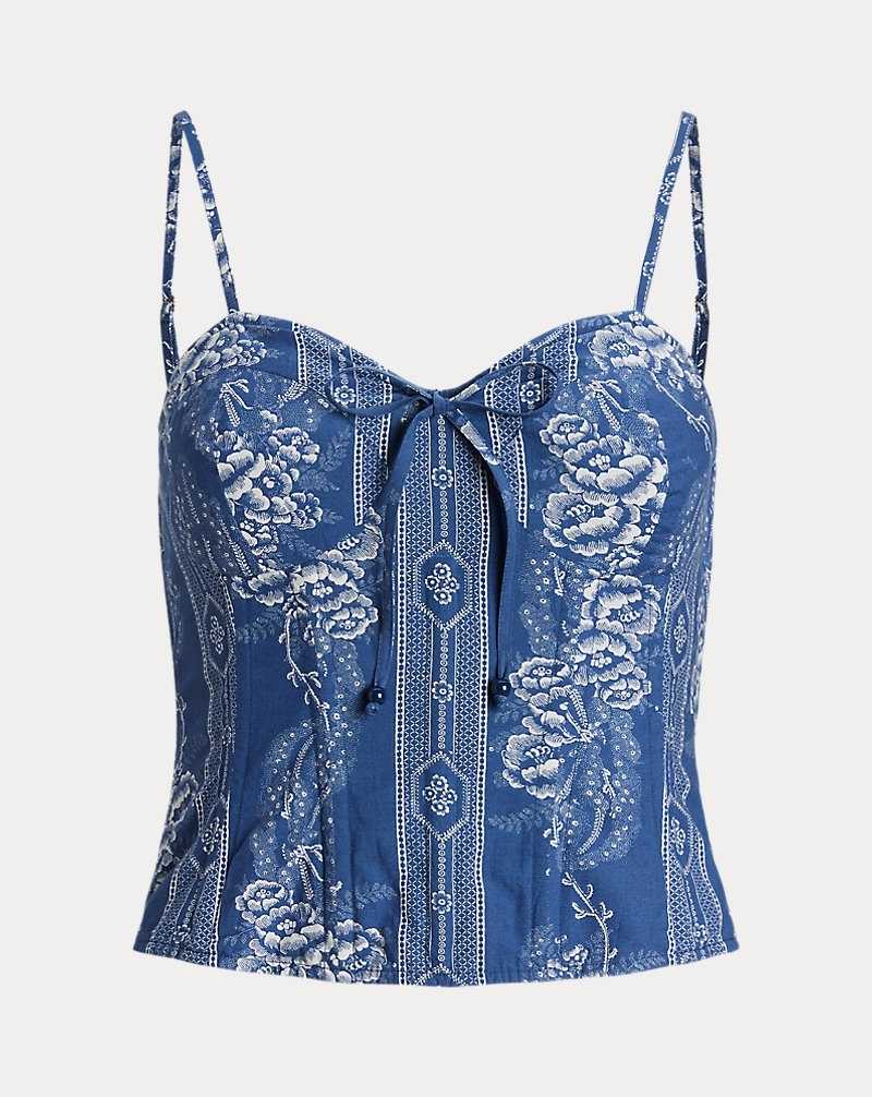 Vestido De Noche Ralph Lauren Floral Cotton Bustier Mujer Blue/Cream | OGFLVKH-89 - vista 2