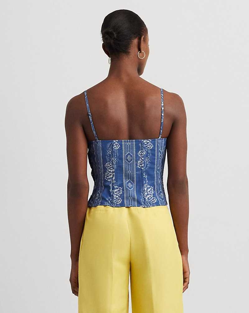 Vestido De Noche Ralph Lauren Floral Cotton Bustier Mujer Blue/Cream | OGFLVKH-89 - vista 4