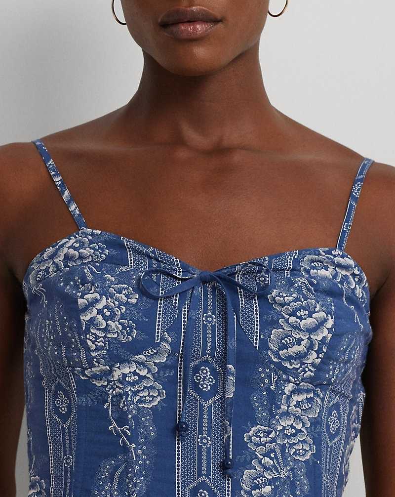 Vestido De Noche Ralph Lauren Floral Cotton Bustier Mujer Blue/Cream | OGFLVKH-89 - vista 5