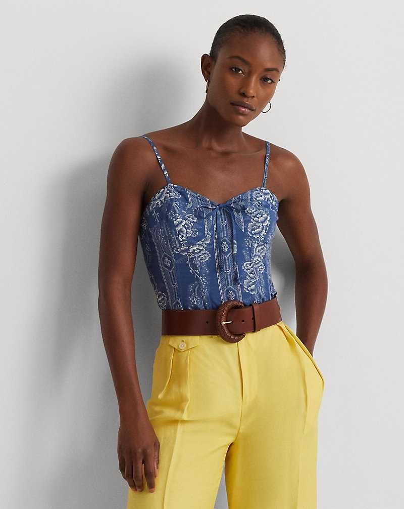 Vestido De Noche Ralph Lauren Floral Cotton Bustier Mujer Blue/Cream | OGFLVKH-89 - vista 1