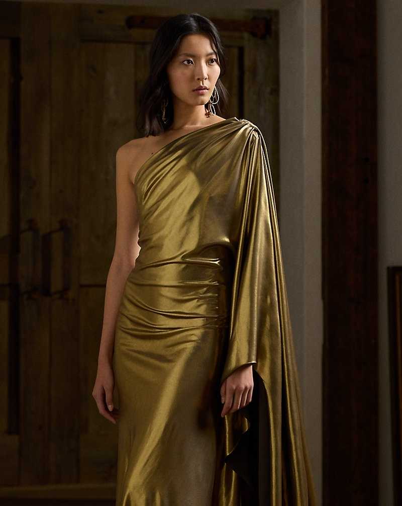 Vestido De Noche Ralph Lauren Jackeline Foiled Georgette Evening Mujer Dorados | RLYVBFE-62 - vista 3