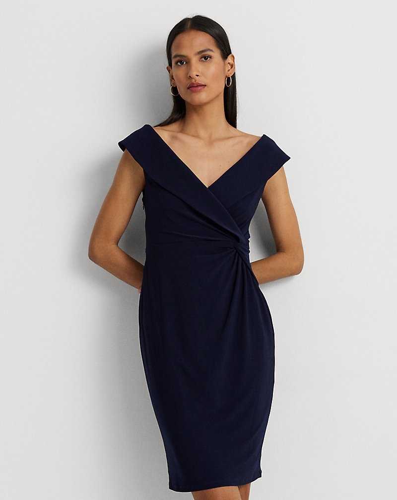 Vestido De Noche Ralph Lauren Jersey Off-the-Shoulder Cocktail Mujer Azul Marino | BLACRPG-39 - vista 3