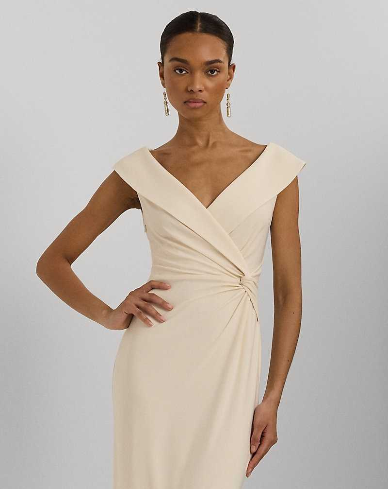 Vestido De Noche Ralph Lauren Jersey Off-the-Shoulder Gown Mujer Creme | CLTRSBD-58 - vista 3
