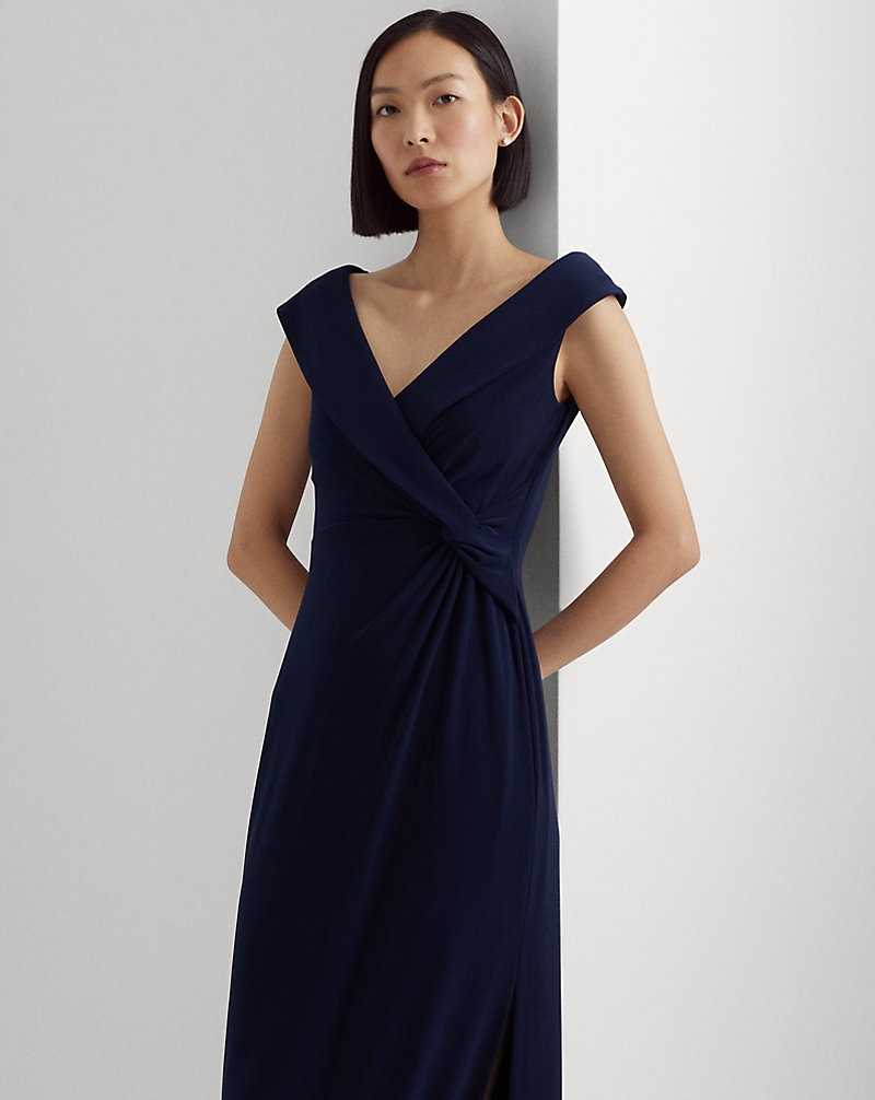 Vestido De Noche Ralph Lauren Jersey Off-the-Shoulder Gown Mujer Azul Marino | VHUSXMK-53 - vista 3