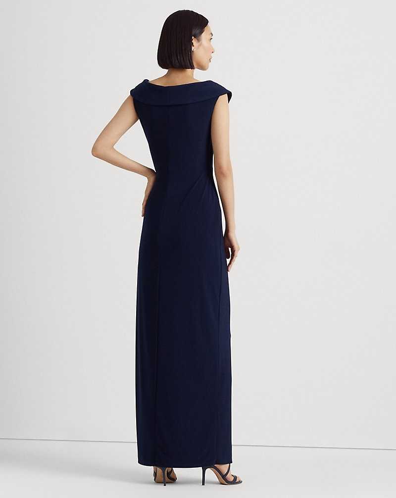 Vestido De Noche Ralph Lauren Jersey Off-the-Shoulder Gown Mujer Azul Marino | VHUSXMK-53 - vista 4