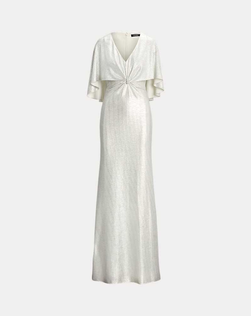 Vestido De Noche Ralph Lauren Metallic Knit Twist-Front Cape Gown Mujer Creme | KJATQMU-90 - vista 2