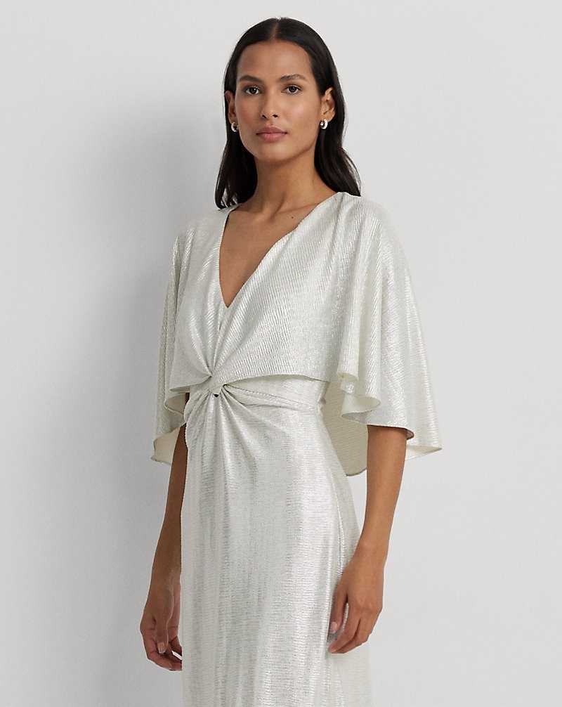 Vestido De Noche Ralph Lauren Metallic Knit Twist-Front Cape Gown Mujer Creme | KJATQMU-90 - vista 3