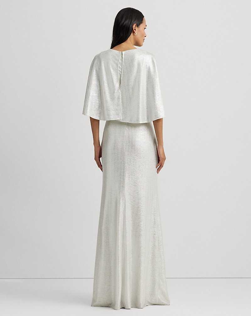 Vestido De Noche Ralph Lauren Metallic Knit Twist-Front Cape Gown Mujer Creme | KJATQMU-90 - vista 4