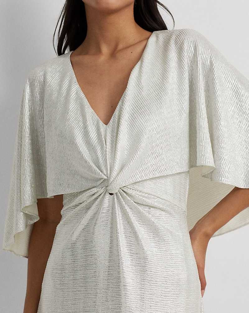 Vestido De Noche Ralph Lauren Metallic Knit Twist-Front Cape Gown Mujer Creme | KJATQMU-90 - vista 5