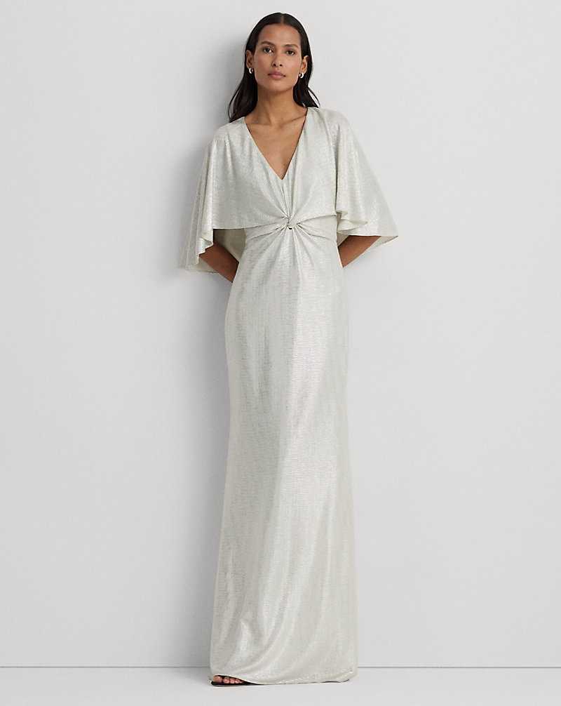 Vestido De Noche Ralph Lauren Metallic Knit Twist-Front Cape Gown Mujer Creme | KJATQMU-90 - vista 1