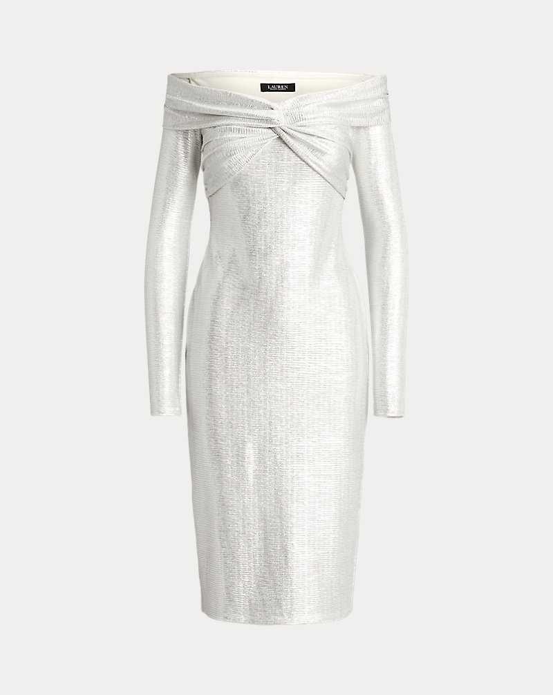 Vestido De Noche Ralph Lauren Metallic Off-the-Shoulder Cocktail Mujer Creme | BGQRXLK-12 - vista 2