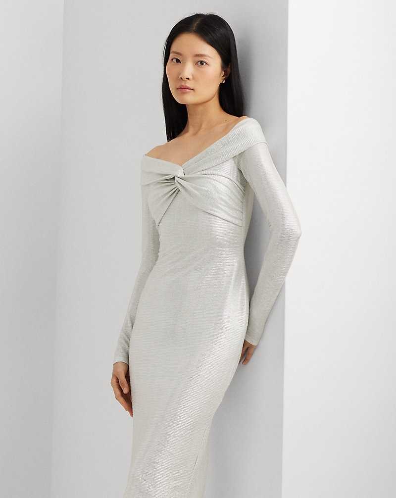 Vestido De Noche Ralph Lauren Metallic Off-the-Shoulder Cocktail Mujer Creme | BGQRXLK-12 - vista 3