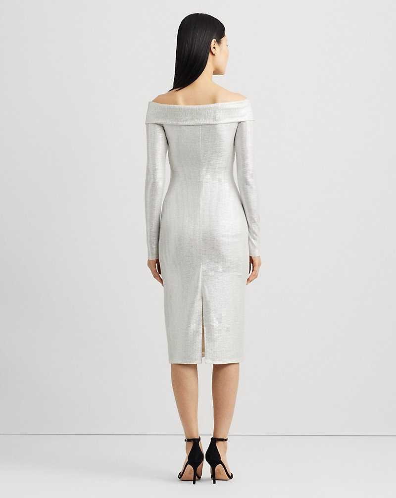 Vestido De Noche Ralph Lauren Metallic Off-the-Shoulder Cocktail Mujer Creme | BGQRXLK-12 - vista 4