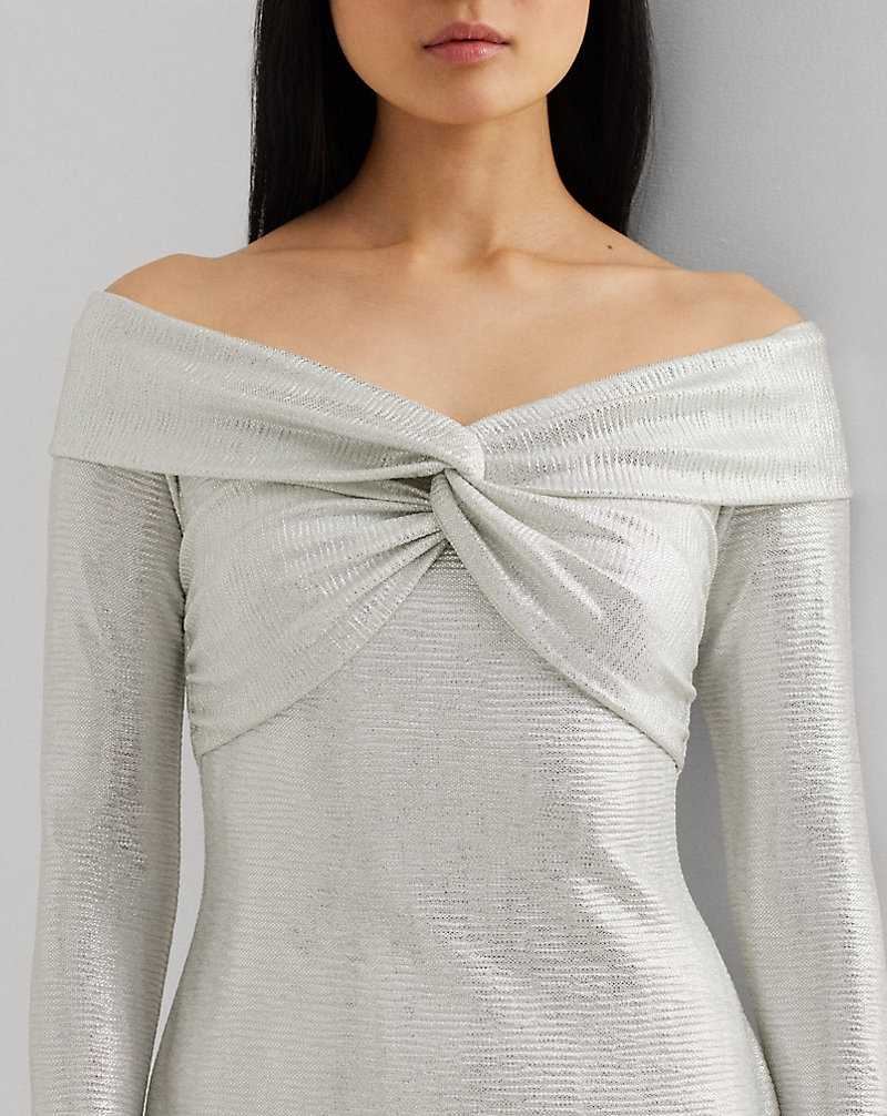 Vestido De Noche Ralph Lauren Metallic Off-the-Shoulder Cocktail Mujer Creme | BGQRXLK-12 - vista 5