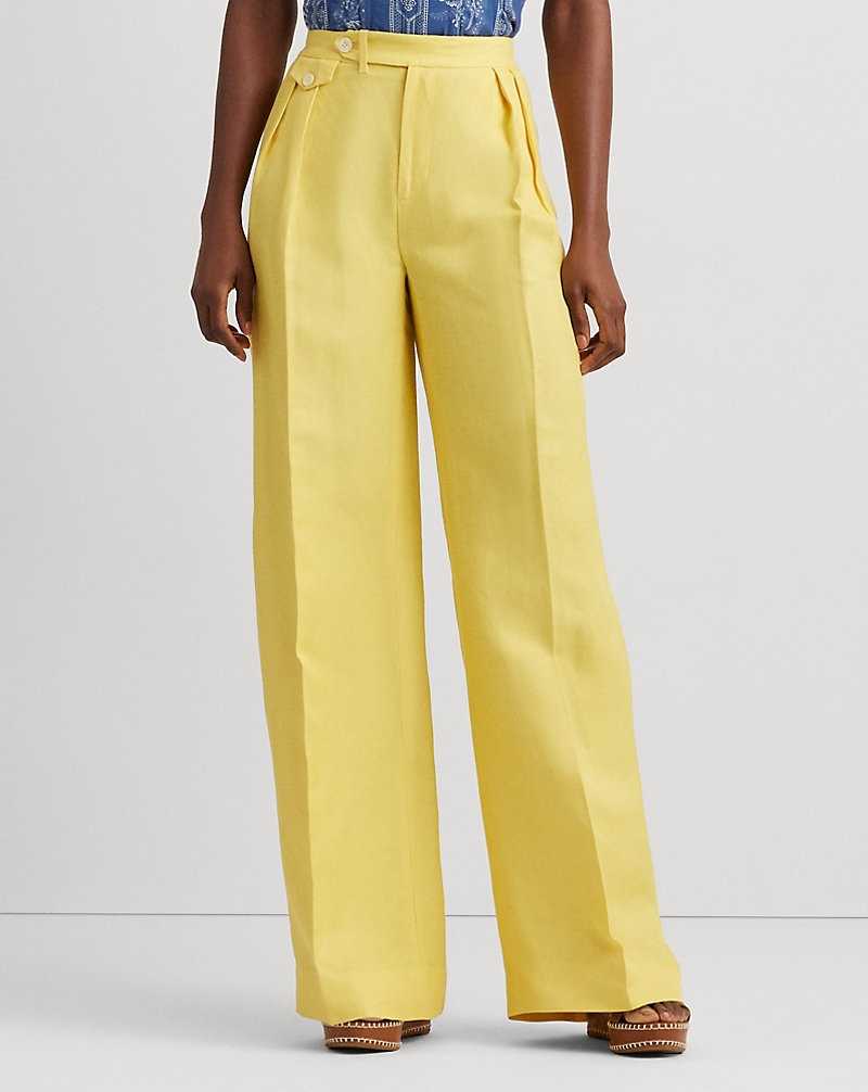 Vestido De Noche Ralph Lauren Pleated Linen-Blend Twill Wide-Leg Mujer Amarillos | CWSVGHF-75 - vista 3
