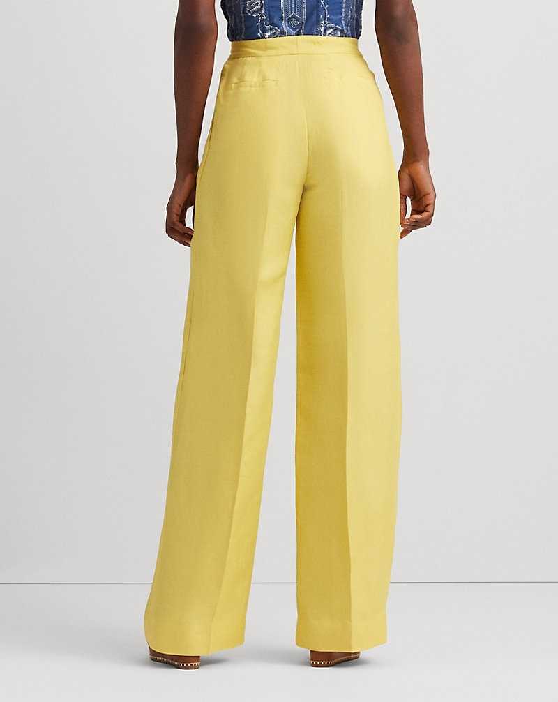 Vestido De Noche Ralph Lauren Pleated Linen-Blend Twill Wide-Leg Mujer Amarillos | CWSVGHF-75 - vista 4