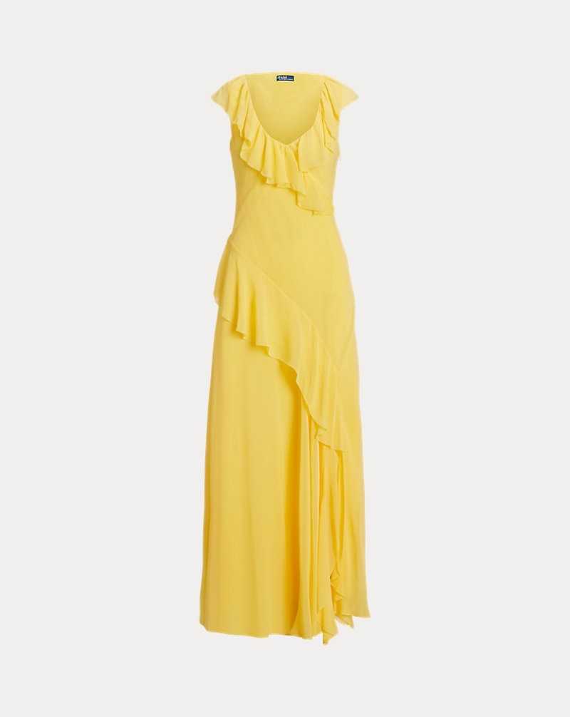 Vestido De Noche Ralph Lauren Ruffle-Trim Georgette Maxidress Mujer Amarillos | PFVSYHC-29 - vista 2