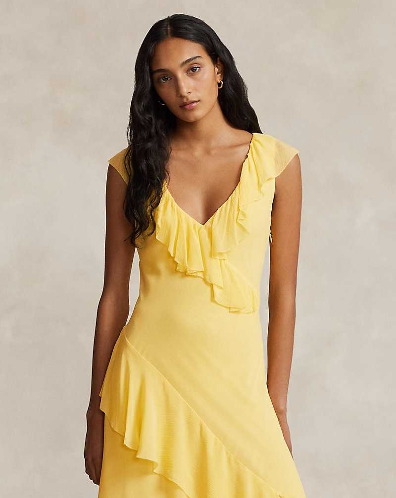 Vestido De Noche Ralph Lauren Ruffle-Trim Georgette Maxidress Mujer Amarillos | PFVSYHC-29 - vista 3