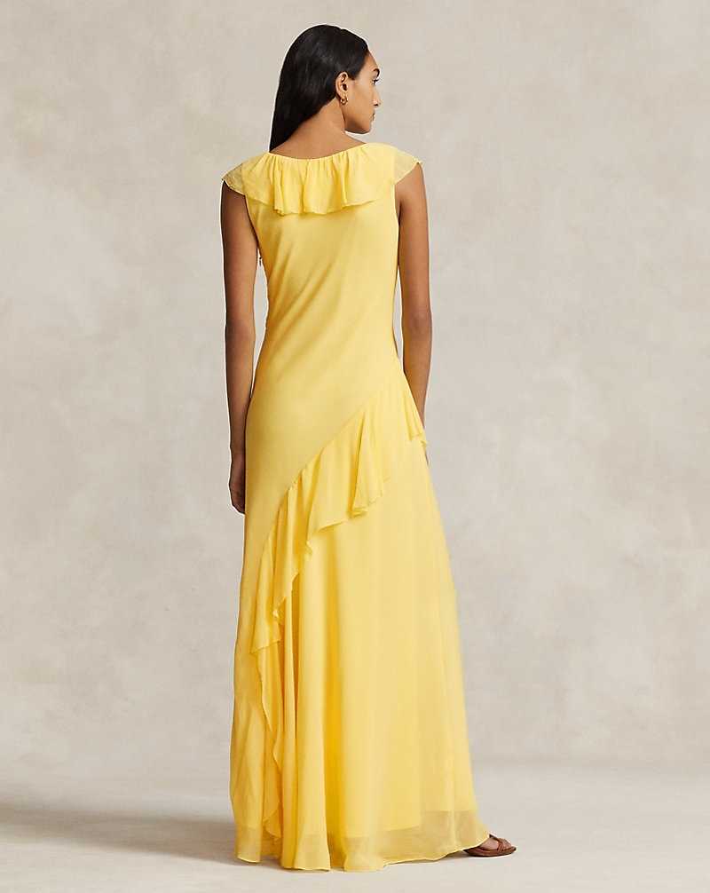 Vestido De Noche Ralph Lauren Ruffle-Trim Georgette Maxidress Mujer Amarillos | PFVSYHC-29 - vista 4