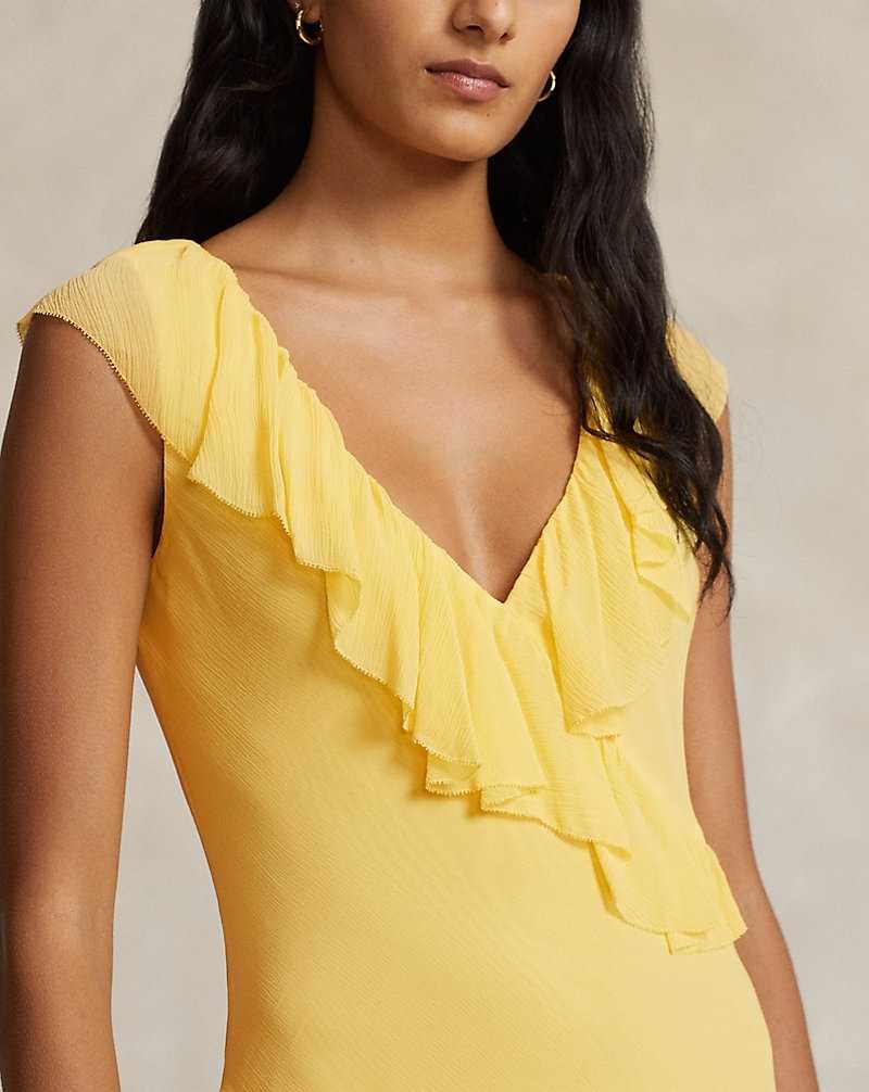 Vestido De Noche Ralph Lauren Ruffle-Trim Georgette Maxidress Mujer Amarillos | PFVSYHC-29 - vista 5