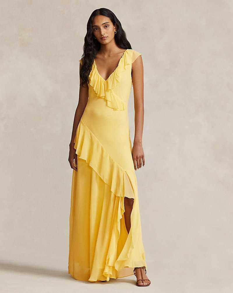 Vestido De Noche Ralph Lauren Ruffle-Trim Georgette Maxidress Mujer Amarillos | PFVSYHC-29 - vista 1