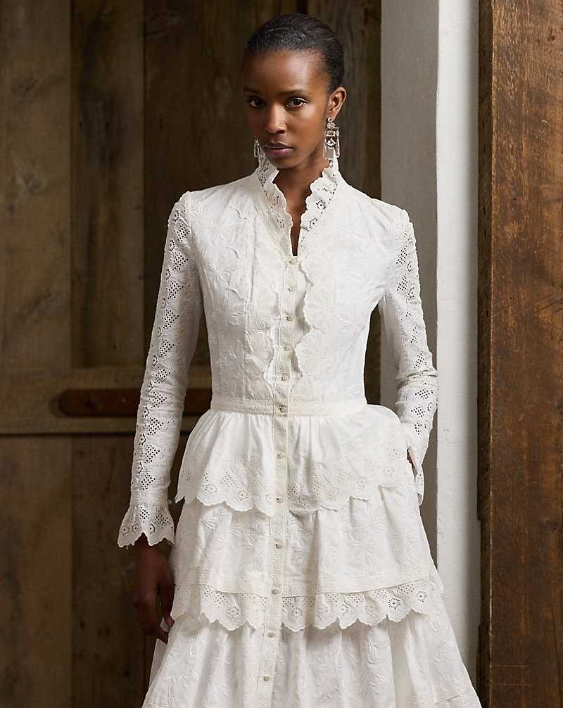 Vestido De Noche Ralph Lauren Stella Embroidered Poplin Day Mujer Blancos | AYGJMQS-98 - vista 3