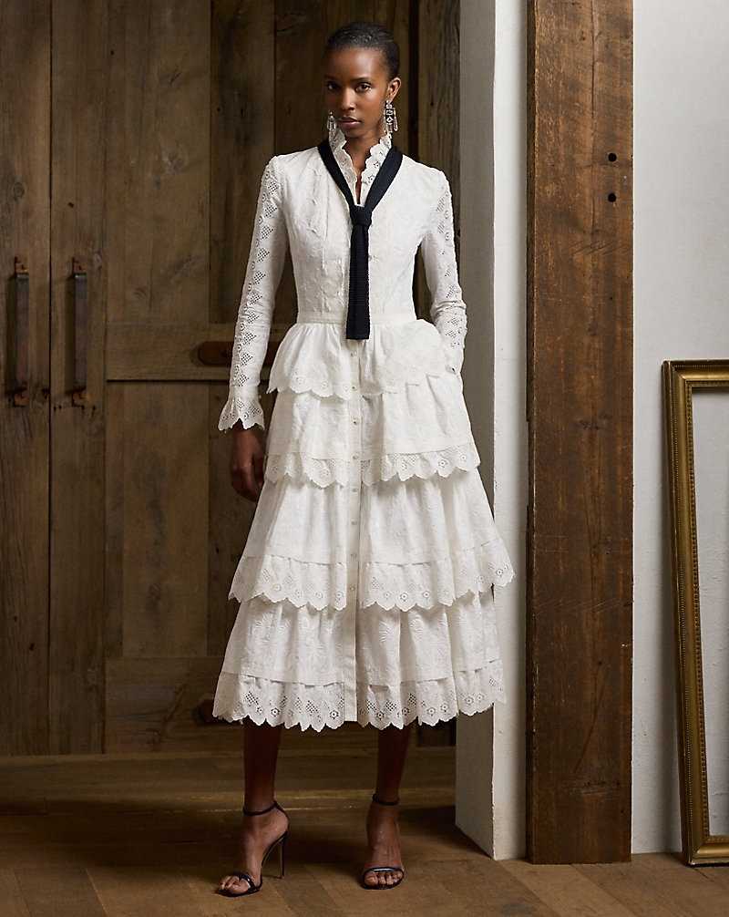 Vestido De Noche Ralph Lauren Stella Embroidered Poplin Day Mujer Blancos | AYGJMQS-98 - vista 1