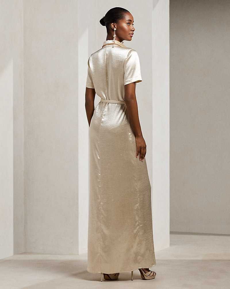 Vestido De Noche Ralph Lauren Symon Hammered Satin Evening Mujer Butter | JGCIYTN-18 - vista 4