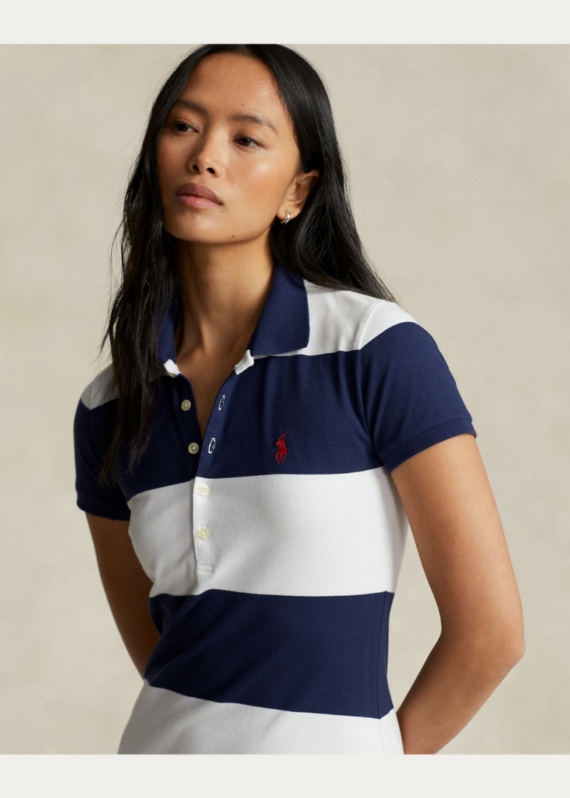 Vestido A Rayas Algodon Mesh Polo Mujer Blancos | QALO41935 - vista 4
