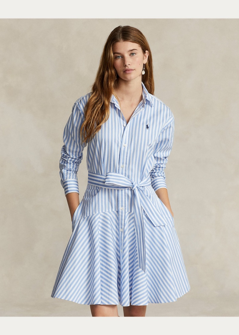 Vestido A Rayas Algodon Paneled Shirtdress Mujer Azules | OHCK14923 - vista 3