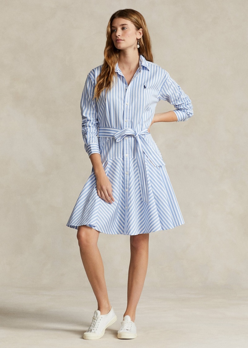 Vestido A Rayas Algodon Paneled Shirtdress Mujer Azules | OHCK14923 - vista 1