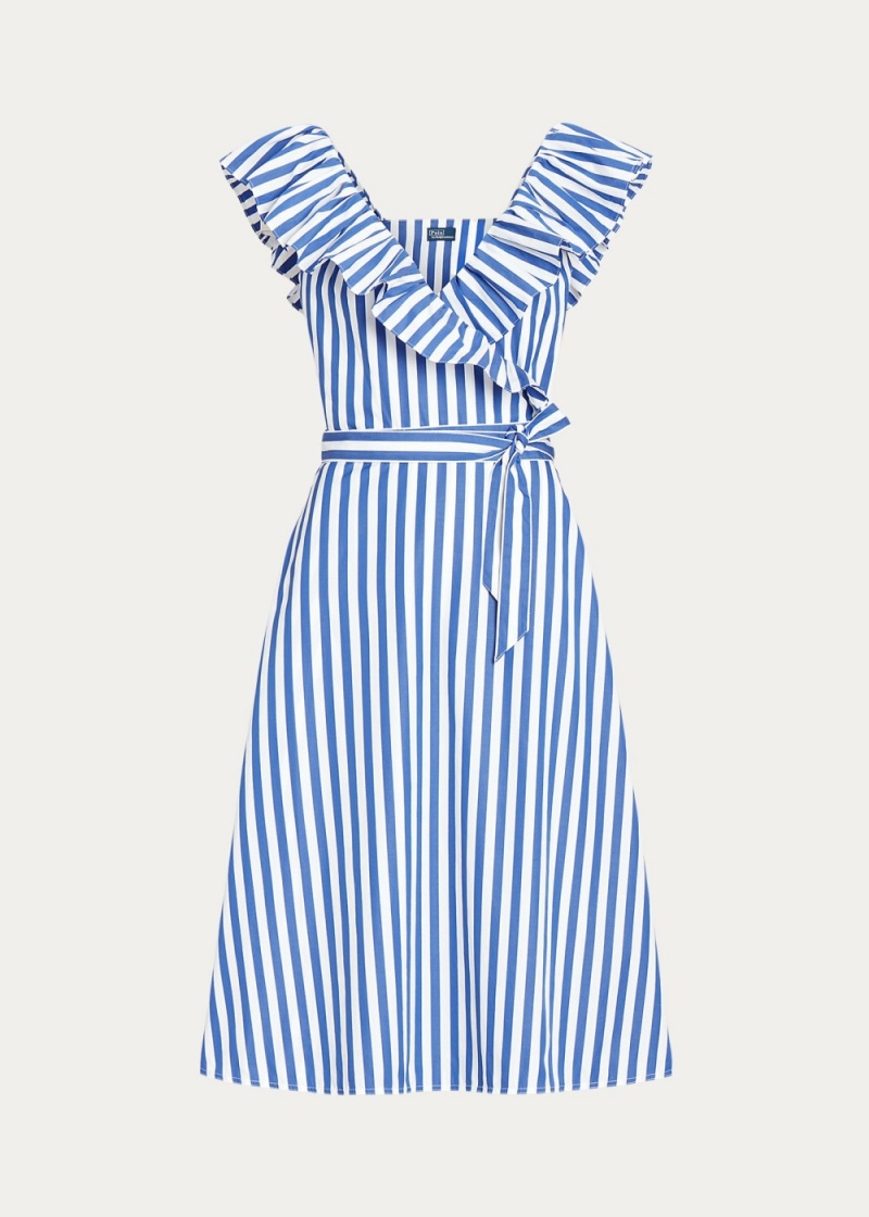 Vestido A Rayas Ruffled Algodon Wrap Mujer Stripes | SWMA41578 - vista 2
