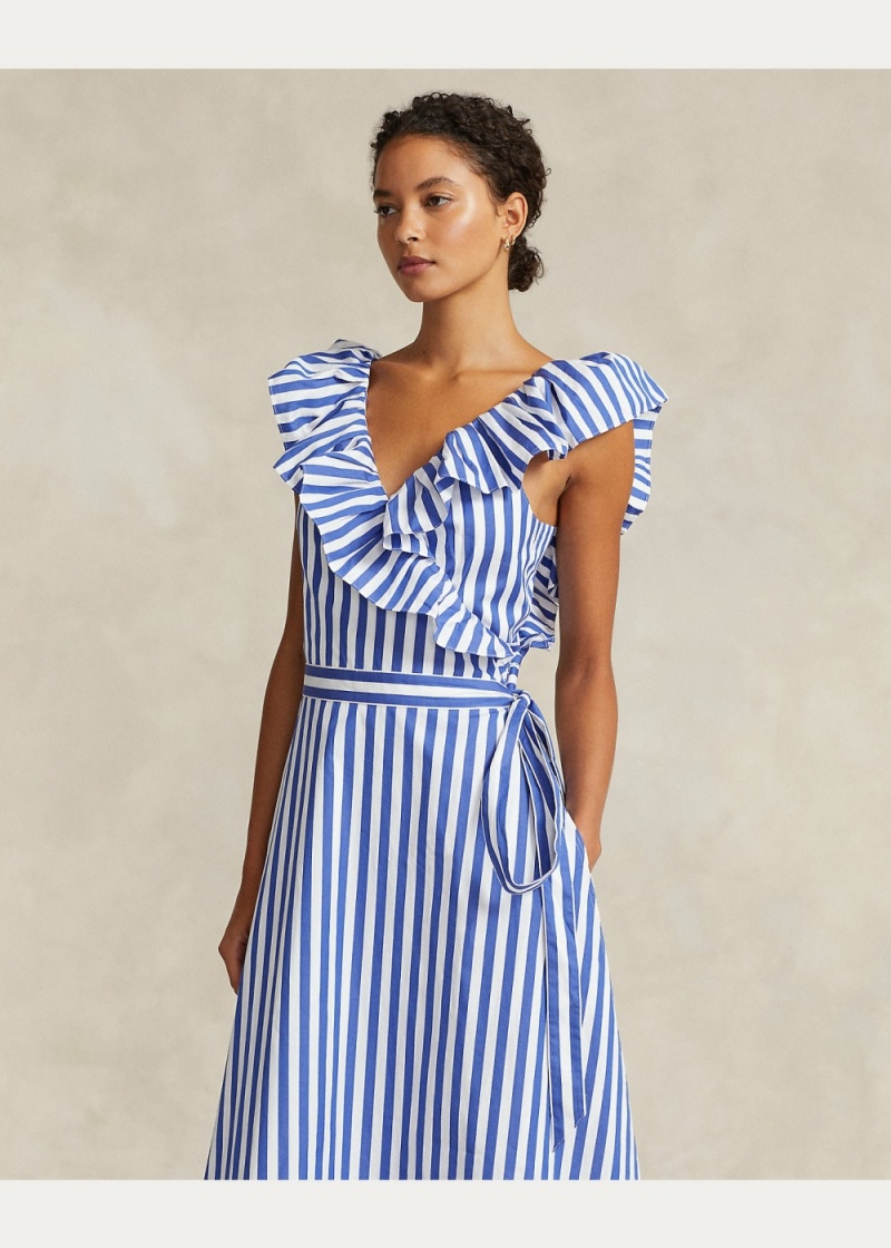 Vestido A Rayas Ruffled Algodon Wrap Mujer Stripes | SWMA41578 - vista 3