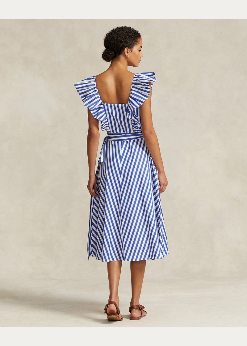 Vestido A Rayas Ruffled Algodon Wrap Mujer Stripes | SWMA41578 - vista 4