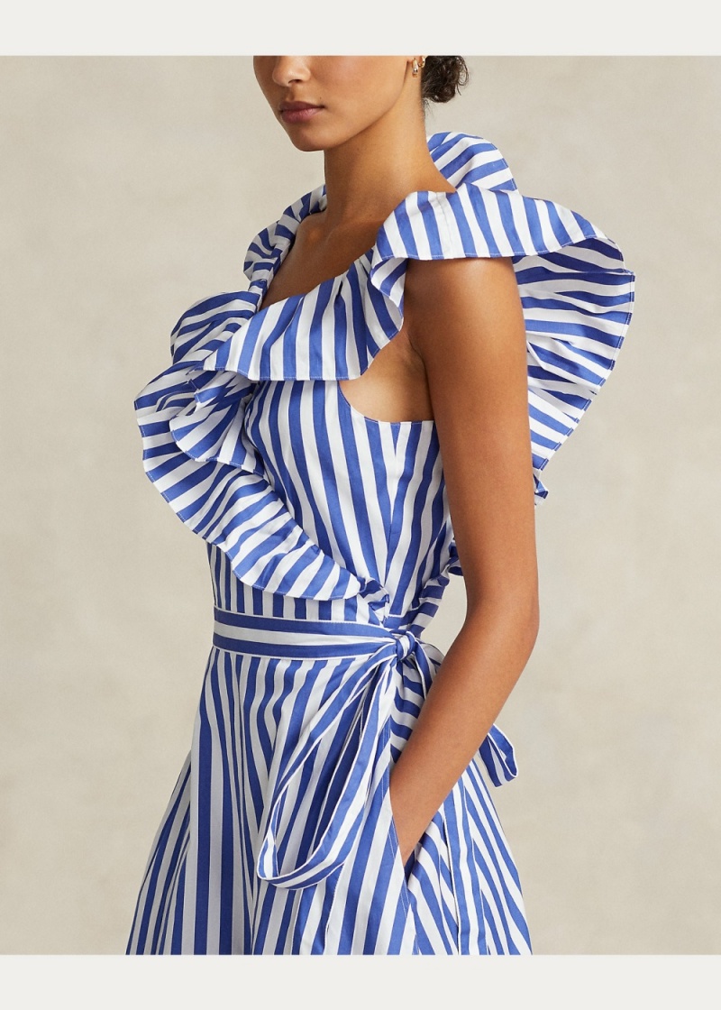 Vestido A Rayas Ruffled Algodon Wrap Mujer Stripes | SWMA41578 - vista 5