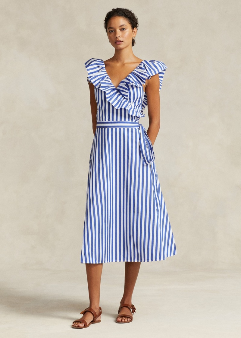 Vestido A Rayas Ruffled Algodon Wrap Mujer Stripes | SWMA41578 - vista 1