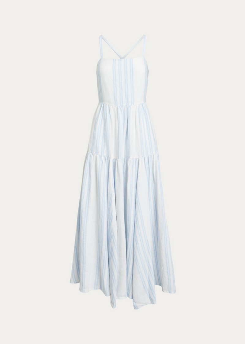 Vestido A Rayas Shirred Linen Mujer Stripes | DUQB86321 - vista 2