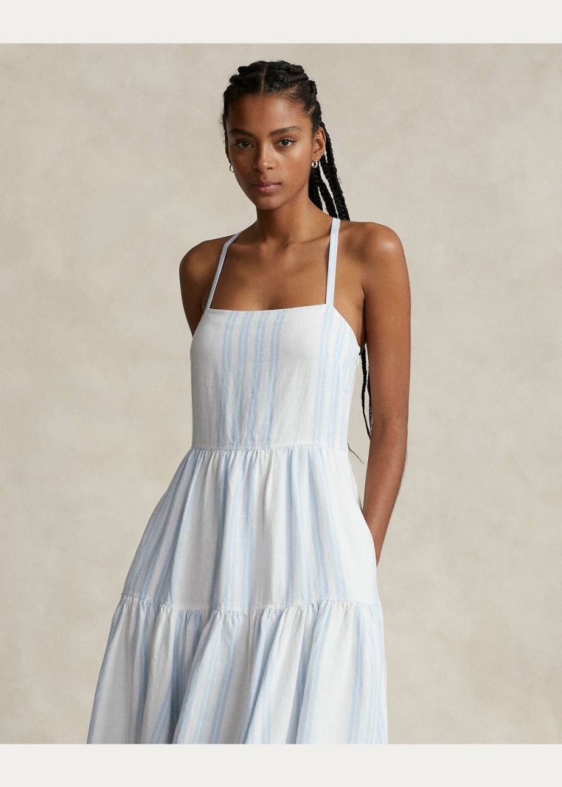 Vestido A Rayas Shirred Linen Mujer Stripes | DUQB86321 - vista 3
