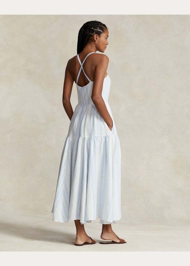 Vestido A Rayas Shirred Linen Mujer Stripes | DUQB86321 - vista 4