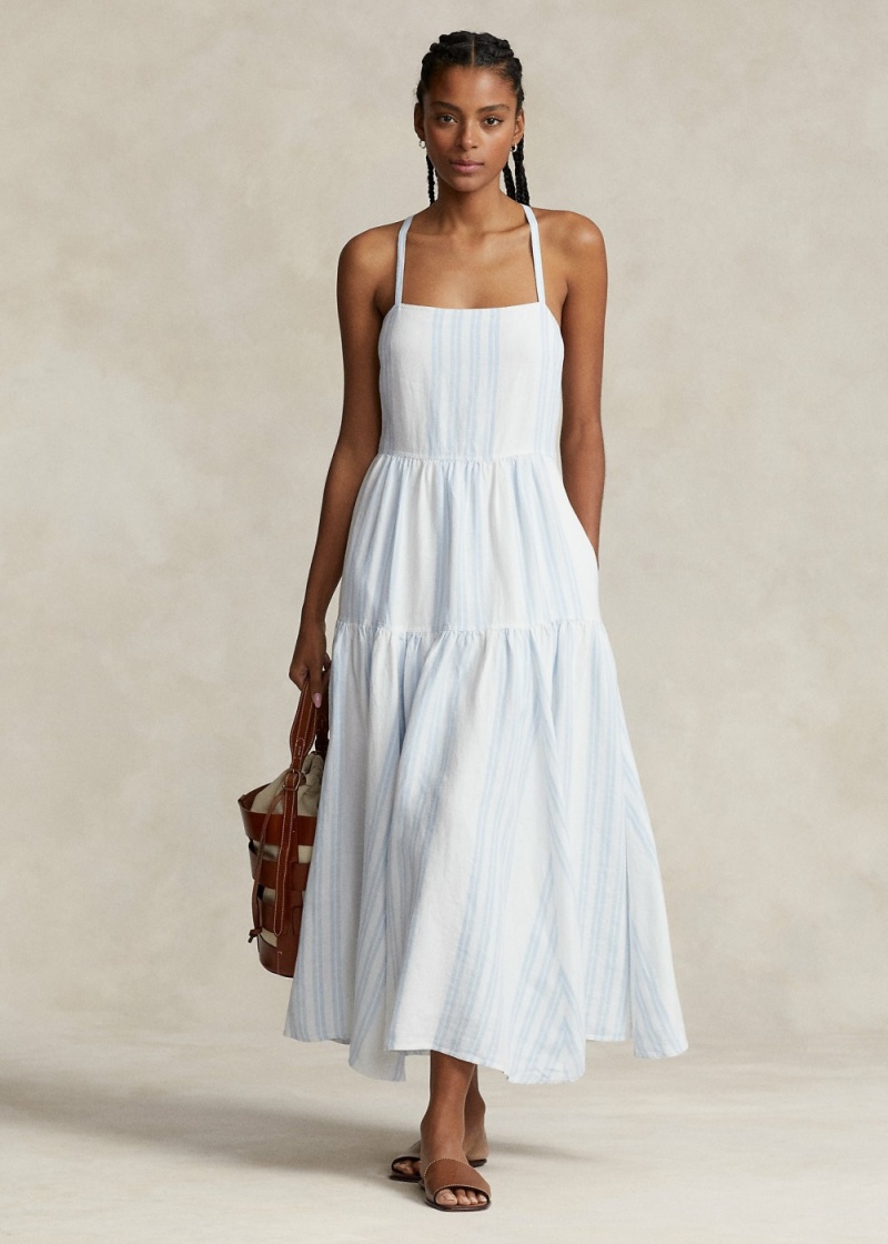 Vestido A Rayas Shirred Linen Mujer Stripes | DUQB86321 - vista 1