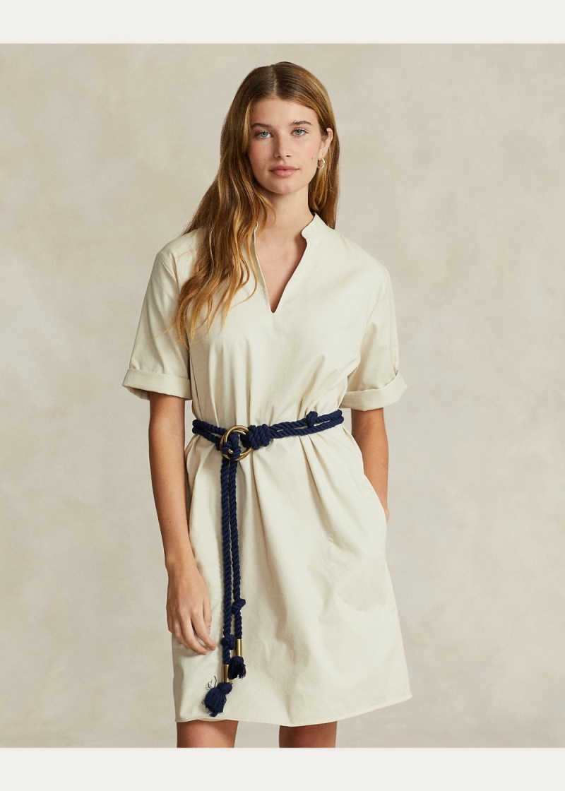 Vestido Algodon Twill Shift Mujer Creme | TCPQ62853 - vista 3