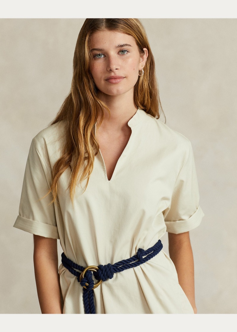 Vestido Algodon Twill Shift Mujer Creme | TCPQ62853 - vista 4
