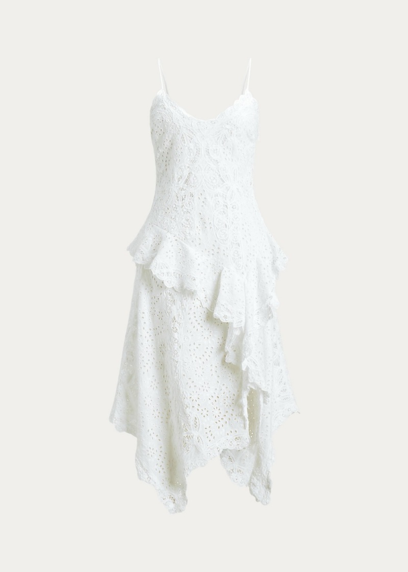 Vestido Asymmetrical Battenberg-Encaje Linen Mujer Blancos | MGIX28679 - vista 2