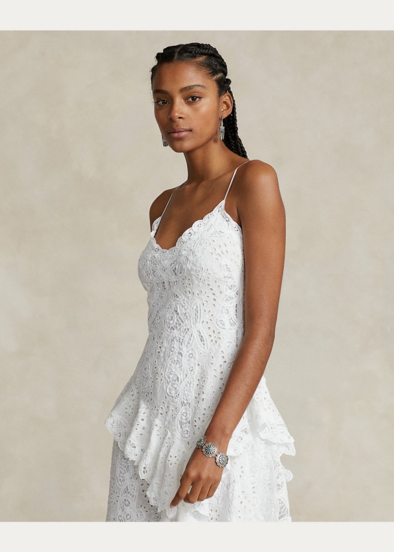 Vestido Asymmetrical Battenberg-Encaje Linen Mujer Blancos | MGIX28679 - vista 3